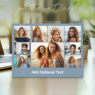 9 Foto Collage Optionele tekst -- Blauw Wit Briefkaart