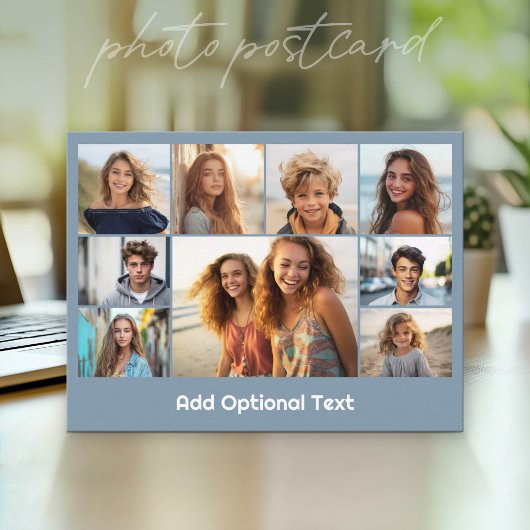 9 Foto Collage Optionele tekst -- Blauw Wit Briefkaart