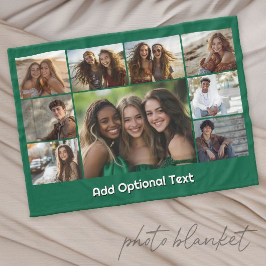 9 Foto Collage Optionele Tekst -- Groen Wit Fleece Deken
