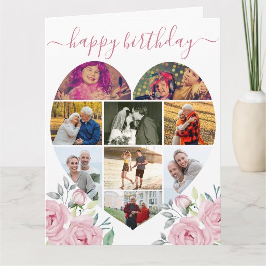 9 Foto Collage Pink Peony Birthday Kaart (Voorkant)