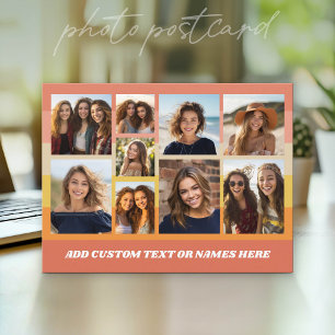 9 Foto Collage Retro Goud en Koraal Strepen Briefkaart