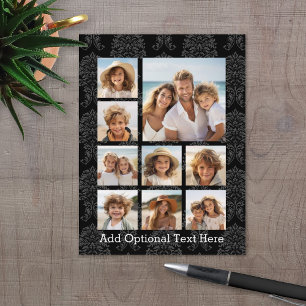 9 foto collage - zwart damast patroon briefkaart
