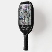 9 Foto collage - zwart - wit trendy script Pickleball Paddle (Links)