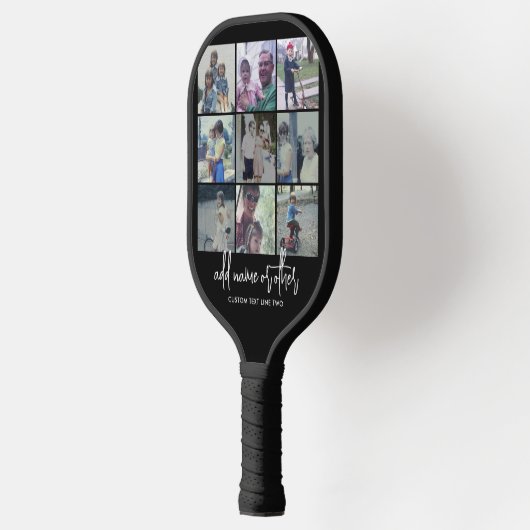 9 Foto collage - zwart - wit trendy script Pickleball Paddle (Links)