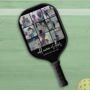9 Foto collage - zwart - wit trendy script Pickleball Paddle