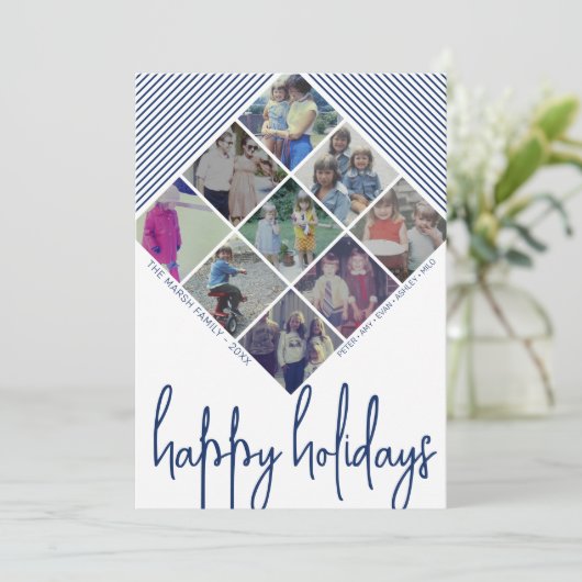 9 Foto Diamond Pattern - Prettige feestdagen marin Feestdagenkaart (Staand voorkant)