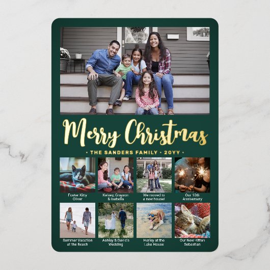 9 Foto Donkergroen Vrolijk Kerstfeest Moderne Coll Folie Feestdagenkaart (Voorkant)