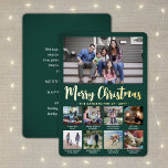 9 Foto Donkergroen Vrolijk Kerstfeest Moderne Coll Folie Feestdagenkaart<br><div class="desc">Verstuur stijlvolle, vrolijke groeten en deel 9 van je favoriete afbeeldingen met een aangepaste fotocollage groene en gouden vakantiekaart voor de folie. Alle tekst op deze sjabloon is eenvoudig aan te passen om alle formuleringen op te nemen, zoals vrolijk kerstfeest, Prettige feestdagen, seizoensgroeten, nieuwjaarschaafjes, enz. (AFBEELDING PLACEMENT TIP: een gemakkelijke...</div>
