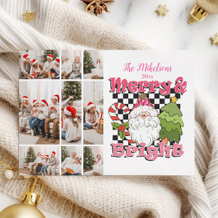 9 Foto Geruite Merry & Bright Kerstmis Feestdagenkaart