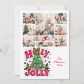 9 Foto Glitter Leopard Bow Holly Jolly Feestdagenkaart (Voorkant)