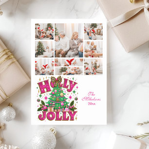 9 Foto Glitter Leopard Bow Holly Jolly Feestdagenkaart