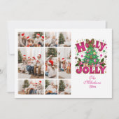 9 Foto Glitter Leopard Bow Holly Jolly Feestdagenkaart (Voorkant)