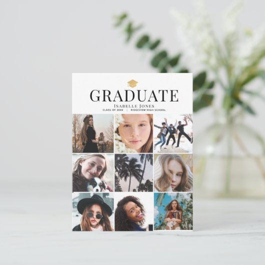 9 Foto minimalistisch wit Afstuderen Aankondigingskaart (Staand voorkant)