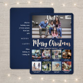 9 Foto Navy Blue Merry Christmas Modern Script Folie Feestdagenkaart