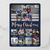 9 Foto Navy Blue Merry Christmas Modern Script Folie Feestdagenkaart (Voorkant)