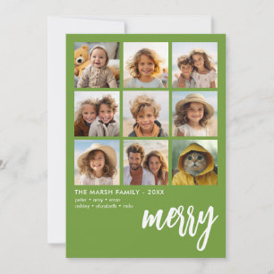 9 Foto Offset - Vet Schrift Merry - Groen Feestdagenkaart