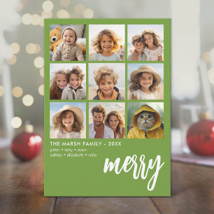 9 Foto Offset - Vet Schrift Merry - Groen Feestdagenkaart