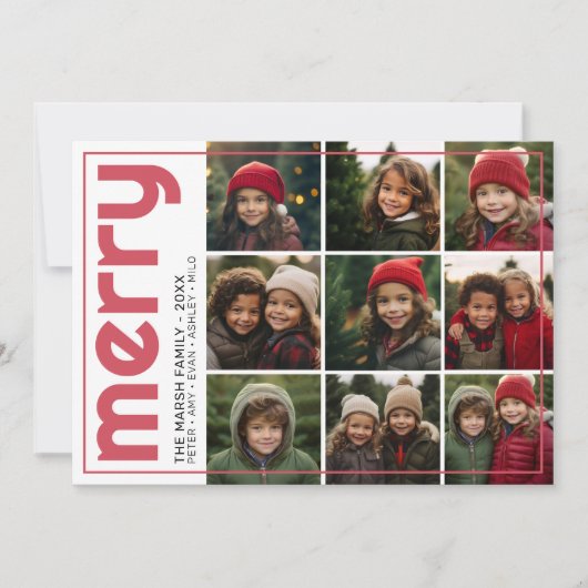 9 foto offset - vet vrolijk kerstretro streep feestdagenkaart (Voorkant)