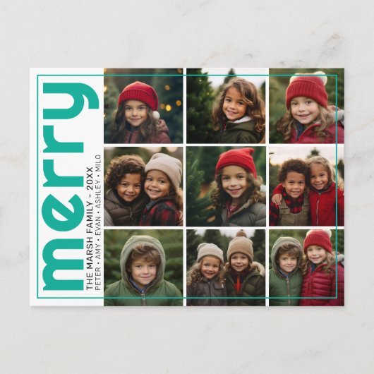 9 Foto offset - Vold Merry - Blauwgroen met Kerstm Feestdagenkaart (Voorkant)