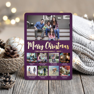 9 Foto Paars Prettig Kerstfeest Moderne Collage Folie Feestdagenkaart
