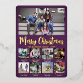 9 Foto Paarse Vrolijk Kerstfeest Moderne Collage Folie Feestdagenkaart (Voorkant)