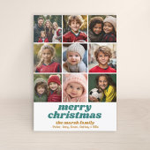 9 foto rand - Merry Christmas Retro Line Art Feestdagenkaart