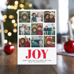 9 Foto Red Abstract Joy Modern Kerstmis Feestdagenkaart<br><div class="desc">Gebruik negen vierkante foto's en maak een unieke en trendy vrolijke kerstgroet met een helder en vrolijk buffelplaid patroon op de rug. Als u iets wilt verplaatsen,  klikt u op de knop Aanpassen om wijzigingen aan te brengen.</div>