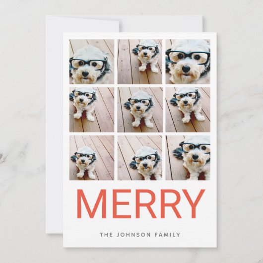 9 Foto Red Merry Moderne kerstWaterverf Feestdagenkaart (Voorkant)