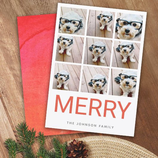 9 Foto Red Merry Moderne kerstWaterverf Feestdagenkaart
