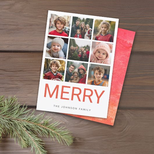 9 Foto Red Merry Moderne kerstWaterverf Feestdagenkaart
