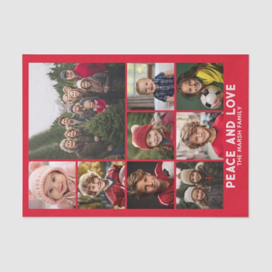 9 Foto Retro Kerstmis Rode Vrede en Liefde Tissuepapier (Voorkant)