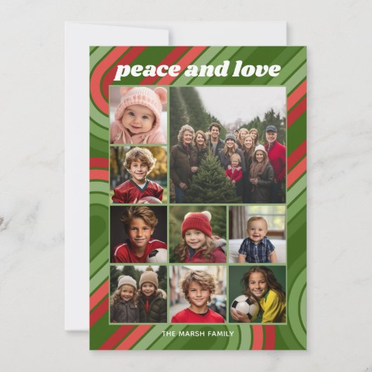 9 foto retro strepen - rood groen funky feestdagenkaart (Voorkant)