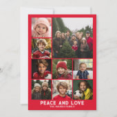 9 Foto Retro Stripe Kerstmis Rode Vrede en Liefde Feestdagenkaart (Voorkant)