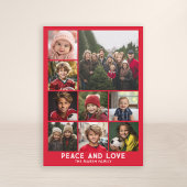 9 Foto Retro Stripe Kerstmis Rode Vrede en Liefde Feestdagenkaart