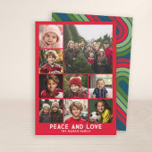 9 Foto Retro Stripe Kerstmis Rode Vrede en Liefde Feestdagenkaart