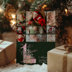 9 foto Roze groene Baby eerste kerst Feestdagenkaart