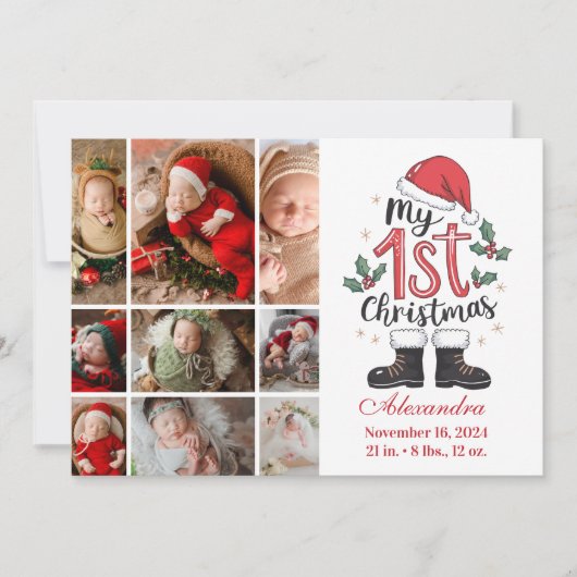 9 Foto Schattige Santa Baby 1st Christmas Feestdagenkaart (Voorkant)