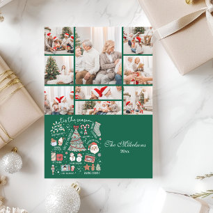9 foto Tis het seizoen Retro Green Christmas Feestdagenkaart