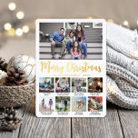 9 Foto Vrolijk Kerstmis Modern Script Kalligrafie Folie Feestdagenkaart<br><div class="desc">Stuur stijlvolle vreugdevolle groeten en deel een aantal favoriete afbeeldingen met een aangepaste 9 foto collage jaar in review folie Vrolijke kerstkaart. Alle tekst op deze sjabloon Prettige feestdagen is eenvoudig te personaliseren met elke formulering, zoals Elke vierkante foto aan de onderkant wordt geleverd met een eigen unieke bijschrift, zodat...</div>