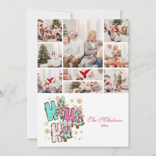 9 Foto Whimsical Ho Ho Kerstfamilie Feestdagenkaart (Voorkant)