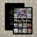 9 Foto Zwart Vrolijk Kerstfeest Moderne Collage Folie Feestdagenkaart<br><div class="desc">Verstuur stijlvolle, vrolijke groeten en deel 9 van je favoriete afbeeldingen met een aangepaste fotocollage groene en gouden vakantiekaart voor de folie. Alle tekst op deze sjabloon is eenvoudig aan te passen om alle formuleringen op te nemen, zoals vrolijk kerstfeest, Prettige feestdagen, seizoensgroeten, nieuwjaarschaafjes, enz. (AFBEELDING PLACEMENT TIP: een gemakkelijke...</div>