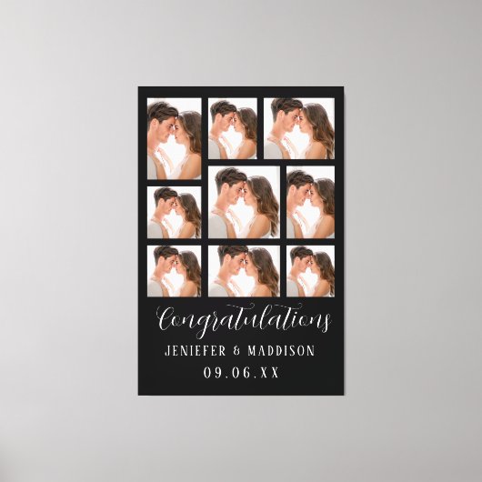 9 Fotobruiloft met tekst voor script zwart-wit Canvas Afdruk (Voorkant)