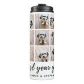 9 Fotocollage Beste jaar en zwarte kalligrafie Thermosbeker (Voorkant)
