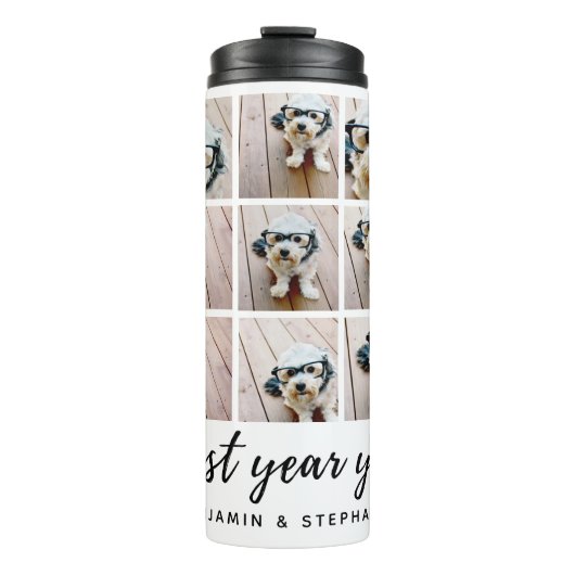 9 Fotocollage Beste jaar en zwarte kalligrafie Thermosbeker (Voorkant)