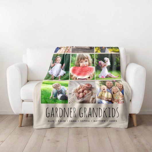 9 Fotocollage met aangepaste kleinkinderen Namen | Fleece Deken