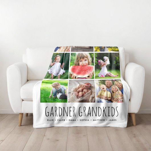 9 Fotocollage met aangepaste kleinkinderen Namen | Fleece Deken