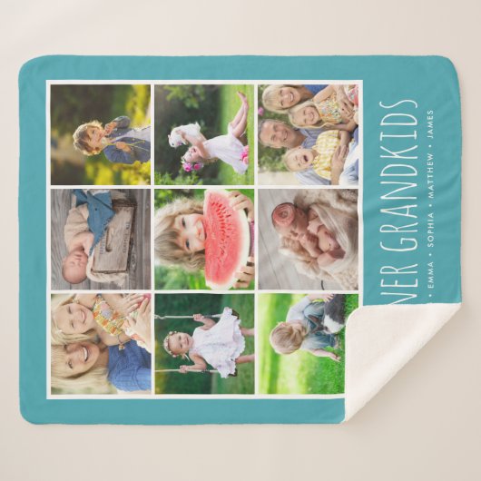 9 Fotocollage met namen van kleinkinderen | Turkoo Sherpa Deken (Voorkant (horizontaal))
