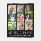 9 Fotocollage met uw kleinkinderen Namen | Zwart Fleece Deken (Voorkant)