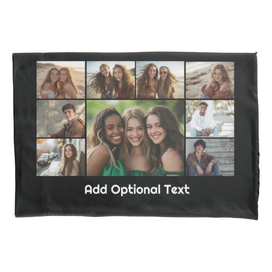 9 Fotocollage Optionele tekst -- zwart wit Kussensloop (Voorkant)