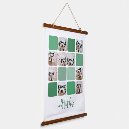 9 Fotocollage - Zachte groene kleuren - Script-tek Hangend Wandkleed (Gebogen)